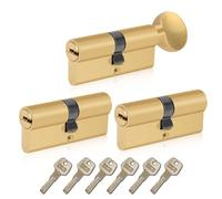 SEPOX® Keyed Alike Euro Cylinder 70mm 35/35 2 Double 1 Thumb Turn Cylinders | For UPVC, Keyed Alike Set, One Key Fits All&Most Applications, for Home, Apartment & Office Doors, Easy to Use, Brass Finish