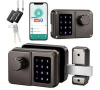 SEPOX Smart Gate Lock, Outdoor Gate Lock for Fence & Garage Door, Electronic Keyless Gate Lock IC Card, Passcode & Mechanical Key, Waterproof Rim Lock for Outdoor Garden Yard (Grey, Dual Screen)