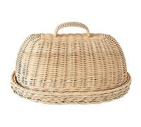 Seprendi Rattan Storage Tray with Cover,Hand-Woven Wicker Baskets,Bread Fruit Food Breakfast Display Box,for Food, Fruit,Cake,Etc