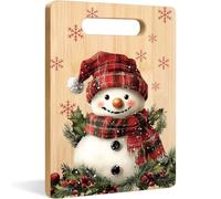 Seprhn Christmas Red Plaid Snowman Cutting Chopping Board for Kitchen | Rustic Winter Decor, Christmas Holly Pine Botanical Decorative Bamboo Cutting Boards