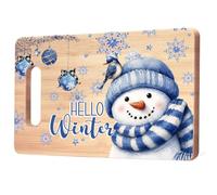 Seprhn Hello Winter Blue Snowman Cutting Chopping Board for Kitchen | Christmas Snowman Decor, Winter Snowflake Christmas Bird Decorative Bamboo Cutting Boards