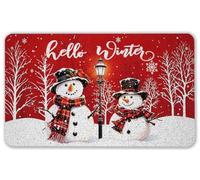 Seprhn Red Winter Snowman Doormat Outdoor Entrance 17x30 Inch | Hello Winter Forest Front Door Welcome Mat, Christmas Red Plaid Scarf Snowmen Small Rug for Entryway Porch
