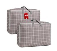 SEPSCO 2Pcs Large Storage Bag, 105L Underbed Clothes Storage Bags With Zips King Size Oxford Cloth Moving Bags Laundry Bags For Duvet Quilt Blankets Bedding Pillows Moisture Proof No-Smell (Brown)