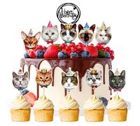 SEPSCO Cat Cake Decorations Topper, 11Pcs Kitten Cupcake Decoration Happy Birthday Personalised Cake Toppers Cute Cats Theme Party Picks Reusable Decor for Animal Pet Birthday Cat Enthusiasts Kids