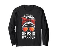 Sepsis Warrior Messy Bun Red Bandana Awareness Long Sleeve T-Shirt