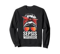 Sepsis Warrior Messy Bun Red Bandana Awareness Sweatshirt