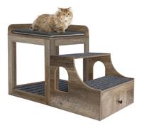SEPTBOT Cat Window Perch with Removable Stairs, Large Pet Bunk Bed with Drawer and Cushion for Cats and Dogs, Strong Frame Pet Bed for Bedside, Home, Indoor, Grey