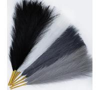 SeptCat 8 Pcs 17" Pampas Grass Faux Dried Decor, Fluffy Fake Small Pompas Artificial Black White Grey Gray Pompous Short Stems Bouquet Flower Arrangement Vase Filler for Boho Home Wedding Decoration