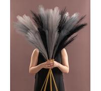 SeptCat 9 Pcs 45" Faux Dried Pampas Grass Tall Decor, Fluffy Fake Long Pompas Artificial Black Grey Gray Pompous Stems Bouquet Flower Arrangement Vase Filler for Boho Home Wedding Decoration