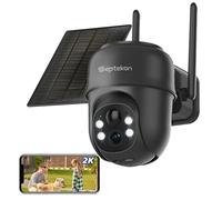 Septekon 2K Solar Security Cameras Wireless Outdoor, 360°PTZ Battery Powered Outdoor Camera, 2.4G WiFi Camera with Spotlight Color Night Vision, Motion Sensor Alarm, IP66-Black