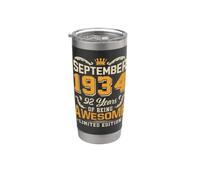 September 1934 Vintage 92 Years Awesome 92nd Birthday Stainless Steel Insulated Tumbler