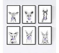 September 6 posters baby animals with bubblegum. Bear Horse Cow Rabbit Fox Llama.Tamao A4