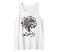 September Birth Flower Aster & Morning Glory Floral Birthday Tank Top