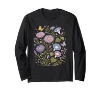 September Birth Flowers Aster Morning Glory Cottagecore Long Sleeve T-Shirt
