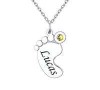 September Birthstone Baby Feet Necklace Womens Personalised Name Jewellery Silver Sterling Birth Stones Gifts Necklaces For Women