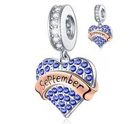 September Birthstone Charms fits Pandora Bracelet/Necklace, Sparkle Pave Heart Sapphire Blue CZ Pendant Bead in 925 Sterling Silver, Birthday Gifts for Memorial Day/Anniversary