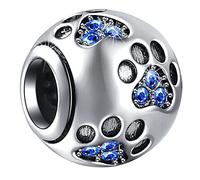 September Birthstone Dog Paw Print Charms, 925 Sterling Silver Pet Pawprint Beads with Birth Stone Crystals, fit Pandora Mothers Day Bracelet, Birthday Gifts for Mom/Son/Baby Boy/Girl