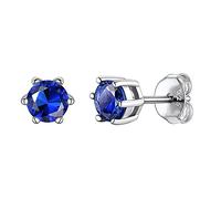 September Birthstone Earrings, Sapphire Stone Earrings, Dainty Crystal Stud Earrings, 925 Sterling Silver Created Round Cut Birthstone Stud Earrings for Girls Women