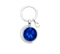 September Birthstone Personalised Keyring - Blue Crystal Name Charm with Initial - Custom Moon Keychain Gift for Her (September Sapphire Blue)