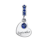 September Blue Cubic Zirconia Birthstone Heart Dangle Charm Compatible with Pandora Charms Bracelets