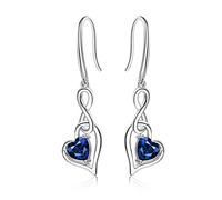 September Sapphire Birthstone Dangle Earrings for Women - Qings 925 Sterling Silver Infinity Heart Zirconia Gemstone Drop Hypoallergenic Earrings Christmas Birthday Mother's Day Jewelry Gifts