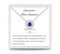 September Sapphire Birthstone Necklace Women: 925 Sterling Silver Dainty Round Solitaire Pendant Necklaces Blue Gem Crystals Jewelry with Halo Cubic Zirconia Birthday Gifts for Teen Girls Daughter