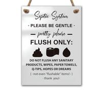 Septic System Do Not Flush Bathroom Sign, Acrylic, 6x8 Inch, with Hanging Rope, Waterproof Wall Decor for Restroom