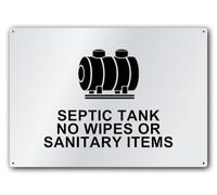 Septic Tank Do Not Flush Wipes Or Sanitary Products Sign, for Septic Tanks, Bathrooms, Toilets, Offices and Public Spaces, 42.0 x 29.7 cm Silver Brushed Aluminium Composite, Pre-Drilled