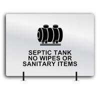 Septic Tank Do Not Flush Wipes Or Sanitary Products Sign, Septic Tank Sign for Bathrooms, Campsites and Washrooms, 29.7 x 21.0 cm Silver Brushed Aluminium Composite, Free-Standing