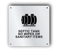 Septic Tank Do Not Flush Wipes Or Sanitary Products Sign, Septic Tank Sign for Toilets, Bathrooms and Public Washrooms, 14.5 x 14.5 cm Silver Brushed Aluminium Composite, Pre-Drilled