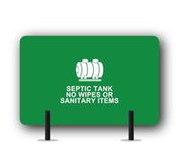 Septic Tank Do Not Flush Wipes Or Sanitary Products Sign, Septic Tank Warning Notice for Bathrooms, Toilets and Utility Rooms, 14.0 x 9.0 cm Green Aluminium Composite, Free-Standing