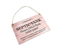 Septic Tank Notice Hanging Sign - Printed contemporary design onto vinyl. Easy to read, informative polite notice for your guests/customers. Global shipping (Pine Effect)