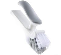 Septoolshop Crevice Brush, 18x9.8cm Plastic V-Shape Bristles, Dual Function Flat & Angled Design Brush with Soft Rubber Scraper & Ergonomic Handle for Kitchen Bathroom Tile(White-gray)