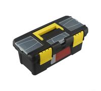 Septoolshop Two Layer Plastic Toolbox 10 Inch Multi Purpose Storage Box With Metal Hinges Secure 4 Latches And Reinforced Handle For Tools Accessories Workshop Organization(Has inner layer)