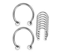 Septum Nose Rings, 10Pcs Set Stainless Steel, Horseshoe Jewelry for Nose Lip Eyebrow and Tongue Circular Hoop Earring Body Jewelry with Multiple Sizes for Daily Wear