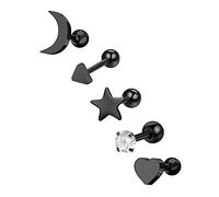 Septum Rings Titanium, Nose Rings Studs Men with Black 5Pcs Star Infinity Heart Triangle Moon Piercing Jewelry Gift for Women Men