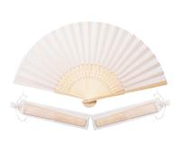 Sepwedd 50pcs Cream Imitation Silk Fabric Bamboo Folding Hand Fan Wedding Dance Church Wedding Gift Party Gift with Gift Bag