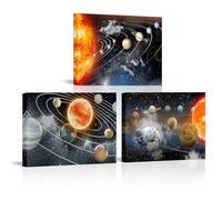 Sepwrol Space Canvas Wall Art Solar System Planets Picture Universe Galaxy Wall Decor for Kids Room Bedroom Framed Ready to Hang 12x16inchx3 Black