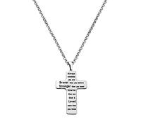 Sepxijew Football Cross Necklace You are Braver Than You Believe Lord’s Prayer Bible Verse Jewelry Rugby Ball/Basketball/Baseball Athletes Sports Lover Gift, Stainless Steel, No Gemstone