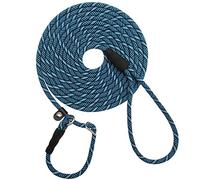 SEPXUFORE 30FT Long Slip Lead Dog Leash, 12FT/ 20FT/ 50FT Anti-Choking Reflective Nylon Rope Training Leash for Medium Small Dogs Outdoor Behavior Active Playing (Blue)