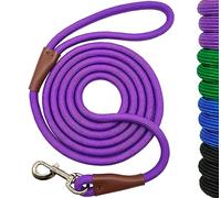 SEPXUFORE 6 FT/8 FT/10 FT Rope Dog Leash, 1/2” Strong Nylon Dog Leash with Leather Tailor Connection, Great for Medium and Large Dogs (1/2" x 6ft, Purple)