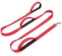 SEPXUFORE 8 ft Three Handle Dog Leash, Strong Nylon Reflective Triple Handle Dog Lead, 3 Traffic Handle Leash for Medium Large Dogs Walking Control Safety Training (red)