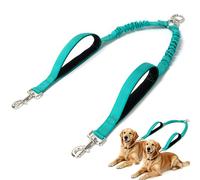 SEPXUFORE Double Dog Leash Coupler - Heavy Duty Leash Splitter for Medium & Large Breeds, Connects to Any Leashes, No-Tangle 360° Swivel, Bungee Shock Absorption & 2 Padded Handles- Turquoise 20"