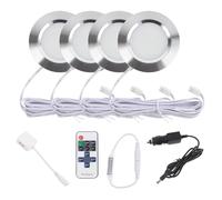 Sepzlly 4PCS LED Campervan Recessed Mount Ceiling Light Dimmable with Remote Control Splitter Adapter Car Charger 6000K Cool White 3W Interior Spot Lights for T4 T5 Camper Van Motorhome Silver