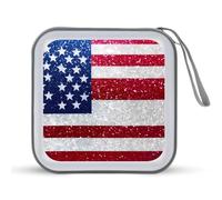 Seqiun Glitter U.S. Flag Funny CD Holder 40 Capacity DVD Case Disc Protective Storage Organizer Bag for Car Home Travel