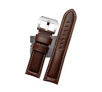SEQLTWFC 20mm 22mm 24mm 26mm Men's Frosted Green Brown Genuine Leather Retro Watch Band Compatible With Panerai Casio Cowhide Watchband Wrist Strap(36 brown-steel,20mm)