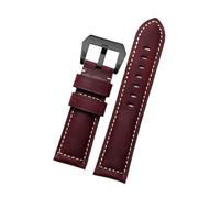 SEQLTWFC 20mm 22mm 24mm 26mm Men's Frosted Green Brown Genuine Leather Retro Watch Band Compatible With Panerai Casio Cowhide Watchband Wrist Strap(36 Red-black,22mm)