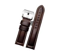 SEQLTWFC 20mm 22mm 24mm 26mm Men's Frosted Green Brown Genuine Leather Retro Watch Band Compatible With Panerai Casio Cowhide Watchband Wrist Strap(36 dark brown-steel,26mm)