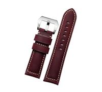 SEQLTWFC 20mm 22mm 24mm 26mm Men's Frosted Green Brown Genuine Leather Retro Watch Band Compatible With Panerai Casio Cowhide Watchband Wrist Strap(36 Red-steel,26mm)