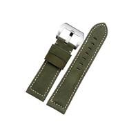 SEQLTWFC 20mm 22mm 24mm 26mm Men's Frosted Green Brown Genuine Leather Retro Watch Band Compatible With Panerai Casio Cowhide Watchband Wrist Strap(Army Green-steel,26mm)